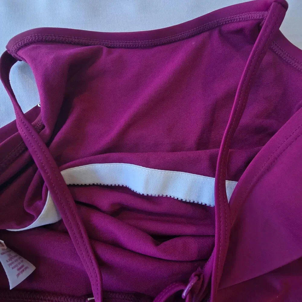 Justice UPF 50+ girls maroon one piece swimsuit w/rhinestone accents /14 (US)